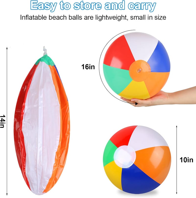 Rindion 6 Pack Beach Balls, 10 Inch Beach Balls for Kids, Rainbow Color Pool Toys Pool Balls for Swimming Pool, Beach Toys Inflatable Ball for Summer Parties and Water Games - Image 2